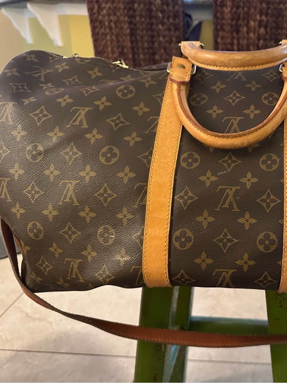 Louis Vuitton Monogram Travel Duffel in Brown with Tan Leather